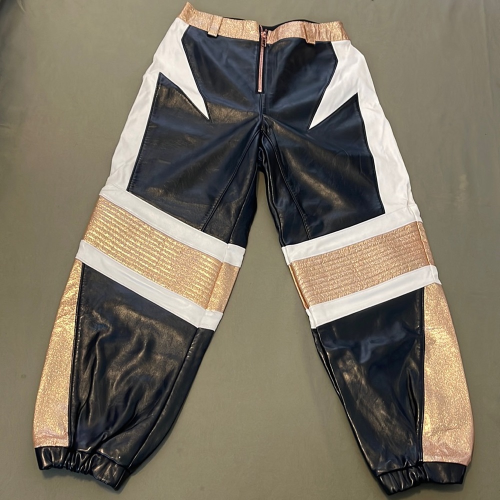 POSTER GIRL  Hi-Rise 💯P.U. Gold color sparkly design, Size LARGE Disco PANTS